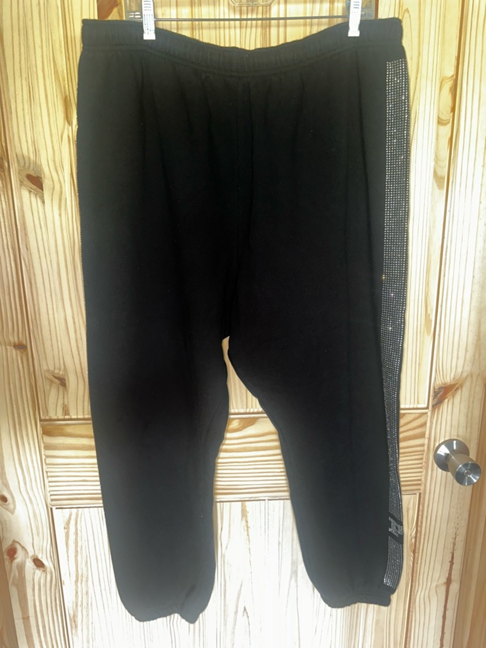 PINK Victoria's Secret Black Fleece Sweatpants w/ rhinestone detail on sides